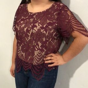 Burgundy with tan undershirt